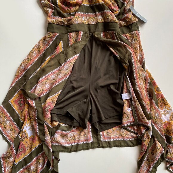 New York & Co Size 14 Halter Dress over Shorts Asymmetric Hem Olive Multicolor - Picture 7 of 11
